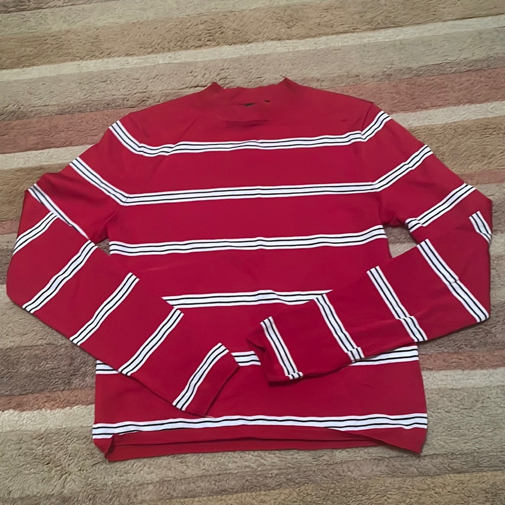 Red black white striped long sleeve top